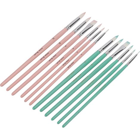 Lot de 12 pinceaux en nylon lavables et nettoyables, en laine de nylon, de différentes couleurs, légers, pour les arts plastiques (rose, bleu, vert).