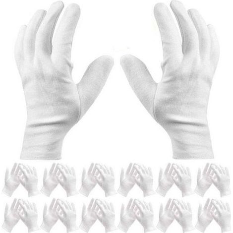 NALOOKAMIC 12 paires de gants en coton doux, gants en coton blanc pour les cosmétiques, l'inspection des bijoux, des pièces de monn Étiquette (1/5)