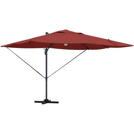Parasol, couleur terre cuite, 351 x 250 x 253 cm, en polyester et aluminium. (1/4)