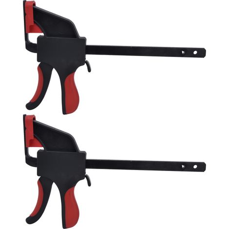 Lot de 2 pinces F à une main, acier 45 carbone, nylon PA6, serrage automatique rapide sur rail pour menuiserie (1/5)