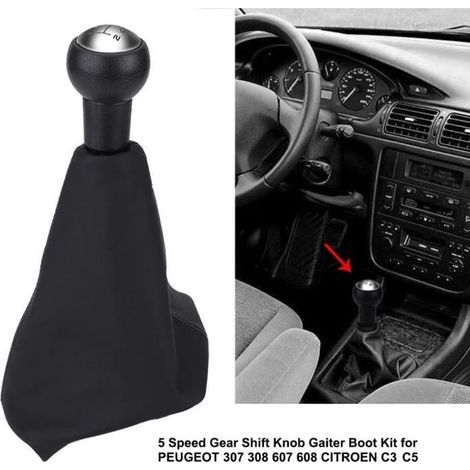 1PCS 5 Vitesse Levier Pommeaux Soufflet Étagère Bouton Noir Pour PEUGEOT 307 308 607 608 CITROEN C3 C5 HB015 -PAI (1/4)