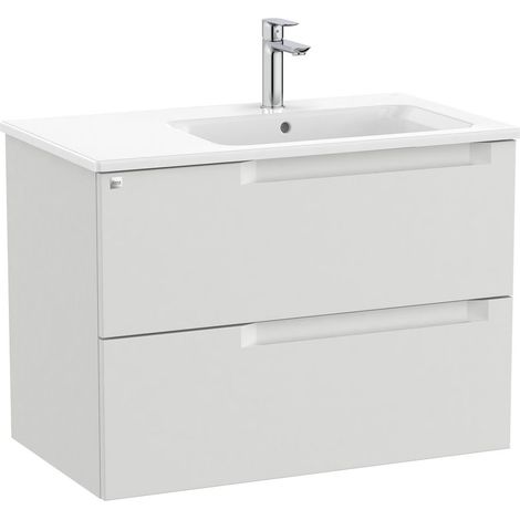 Pack mueble base de 2 cajones + lavabo ALEYDA - ROCA Color: Gris piedra - Medidas: 805x460x565 mm - Posición del lavabo: Derecha (1/2)