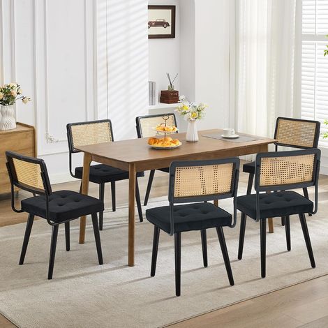 Lot de 6 chaises en rotin naturel avec dossier cannage et velours (1/5)