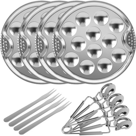 12 Pièces à Escargots, 4 Plats 12 Trous Acier Inoxydable, 4 Pinces et 4 Fourchettes, pour Fruits de Mer (1/5)