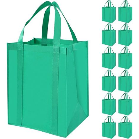 Set di 12 borse per la spesa riutilizzabili e resistenti – Borse grandi con manici rinforzati (Verde) (1/5)