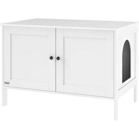 Armoire litière chat avec porte et séparation pour grands chats 80x51x54 cm blanche, idéale pour un intérieur élégant (1/5)