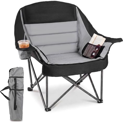 COSTWAY Chaise Pliante Camping, Charge 225 kg, Chaise Exterieur, Tissu Oxford, Cadre en Métal, Porte-gobelet, Poches en Maille, Assise Rembourrée, Sac de Transport, pour Plage Pêche Pique-nique (Gris) (1/5)
