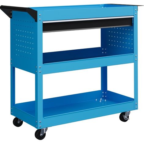 Chariot à outils 3 étages avec tiroir coulissant, 4 roulettes, 82 x 35 x 76 cm, bleu (1/5)