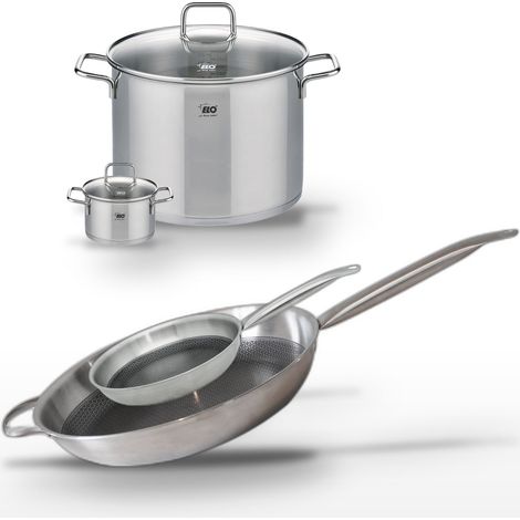 Lot Poêles 32cm et 24cm Elo Relief Solution avec Faitouts 26cm et 12cm (1/5)