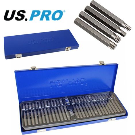 US PRO Hex Spline Torx Bit Set 58pc Star Security Star 1/2 3/8 Adaptors 1362 (1/4)