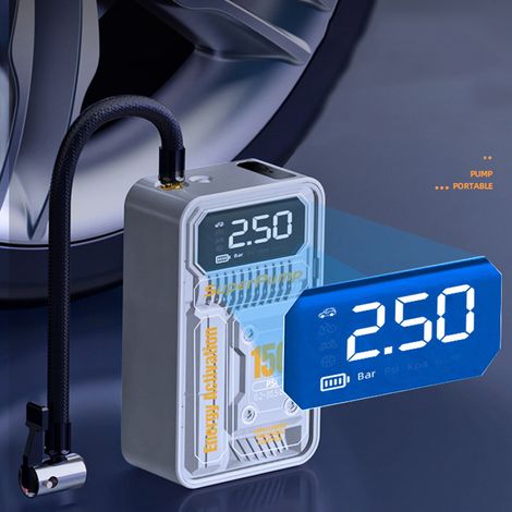 3-in-1 Auto-Luftpumpe, tragbarer elektrischer Reifenfüller, Digitalanzeige mit LED-Licht, externer Akku und Druckvoreinstellungsfunktion für aufblasbare Fahrradbälle.
