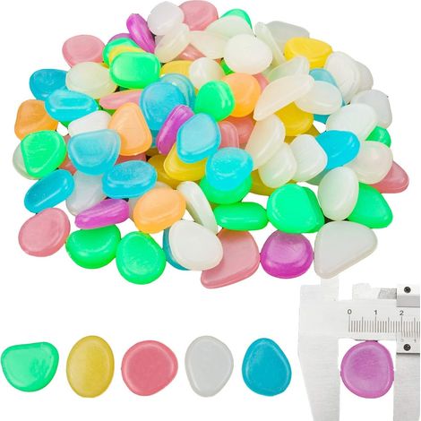 Pierres lumineuses multicolores fluorescentes en résine, 300 galets pour décoration jardin, aquarium et allée extérieure (1/5)