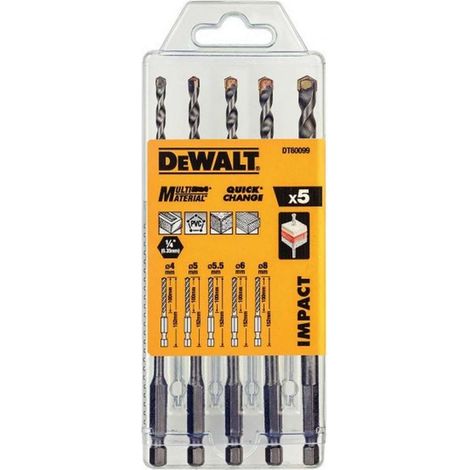 Set de 5 bosques multi-materiales de impacto DEWALT DT60099-QZ Ø 4,5,5.5,6,8mm