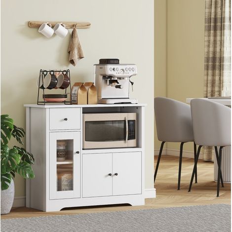 Buffet de cuisine 80x35x72,2 cm en panneaux de bois blanc, avec rangement pour cuisine FloraGrace (1/5)