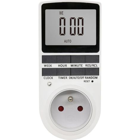 Prise Programmable Digitale, Minuterie Numérique Journalier/Hebdomadaire, Programmateur Prise Electrique avec Ecran LCD et Mode Aléatoire Antivol, Économie d'Energie, 16A/3680W Max (1/4)