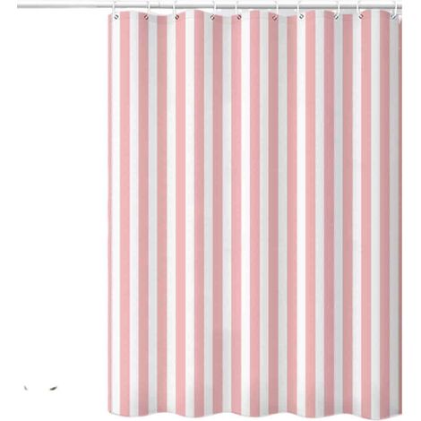 Rideau de douche à rayures verticales, rideau de douche rétro vintage à rayures et nœud mignon pour salle de bain, rideau de douche moderne en polyester imperméable pour salle de bain (1/5)