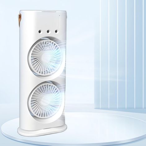 Holdonelight Ventilateur de refroidissement portable, alimenté par USB, 3 vitesses, pulvérisateur à double tête, prises d'humidification, blanc (1/5)