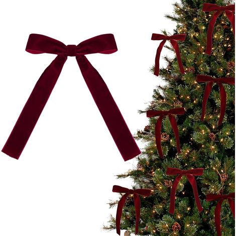 Ribbon Bow - Velours Rouge - Pour Décoration Arbre De Noël Guirlande Couronne - 12 Pièces (1/5)