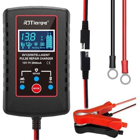 Chargeur De Batterie 6V 12V 2A - Mainteneur Intelligent Pour Auto Moto Camion - Compatible Batteries Sèches Et Humides - 1 Pièce (1/5)