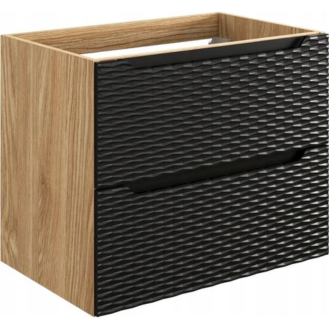 Meuble suspendu sous vasque OCEAN chêne et noir 70 cm - 2 tiroirs façades 3D (1/5)