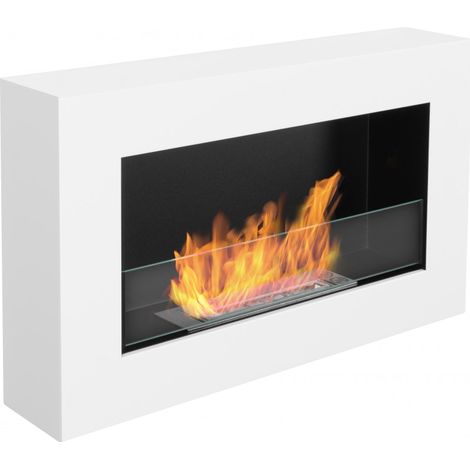 Biocamino da parete BOX 65×40 cm bianco strutturato, bruciatore TÜV 0,35 L