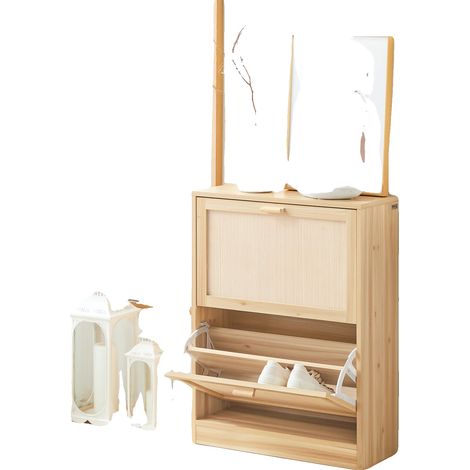 Scarpiera, dettagli in bambù, design salvaspazio, naturale (1/2)