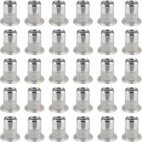 100 Pièces M6 Écrou À Sertir À Tête Plate. Écrous À Riveter Acier Inoxydable. Insert Fileté À Tête Plate. Écrou À Sertir M6. Rivet Écrou M6 (1/5)