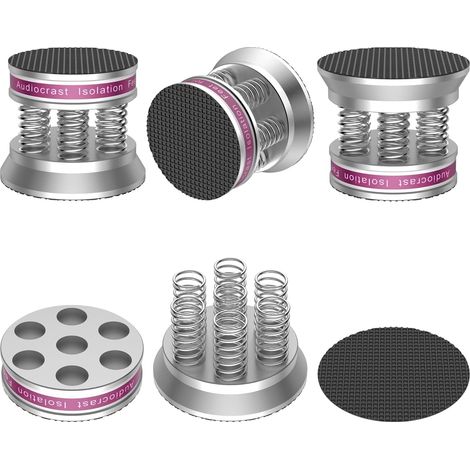 Juego de 4 pies de altavoz premium - Amortiguadores de vibraciones - Pies de altavoz HiFi - Con amortiguador de resonancia de goma antideslizante - Plateado