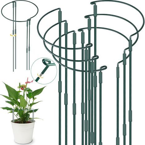 6 Pièces - Tuteur Pour Plantes - Support De Jardin Demi-Rond - Soutien Robuste Pour Hortensias Et Pivoines - Usage Intérieur Et Extérieur - Vert - 25x60cm (1/5)