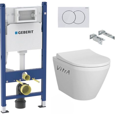 Pack Bati-support Geberit Duofix 112cm + WC sans bride Vitra Integra + Abattant softclose + Plaque blanche