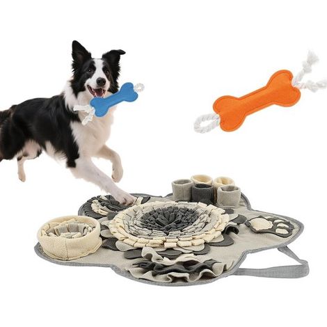 Alfombrilla de alimentación antideslizante para perros, Incluye 2 juguetes masticables con forma de hueso, Color gris (1/5)
