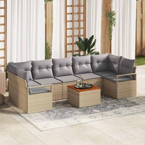 Gartensofa-set mit Kissen 8 pcs Beige Poly-Rattan (1/5)