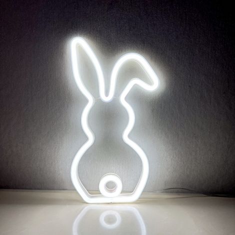 KOWOLL Décoration lumineuse LED Lapin néon pour Pâques, 30 cm, à piles, usage intérieur (1/2)