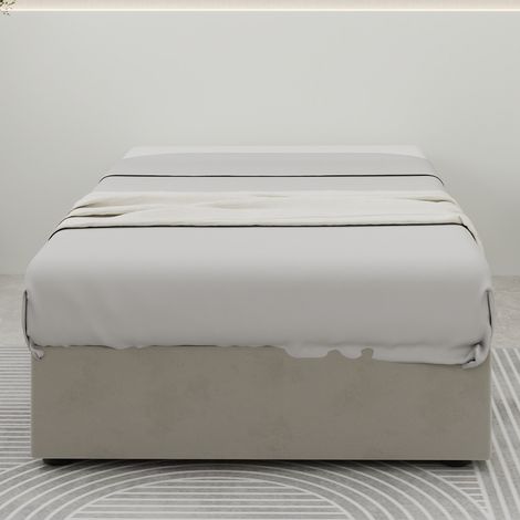 Lit plateforme tissu et métal beige 90x200 cm, structure multi-support, montage facile (sans tête de lit ni matelas) (1/5)