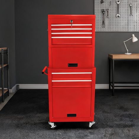 Servante d'atelier coloris rouge en acier 60 x 33 x 110 cm (1/5)
