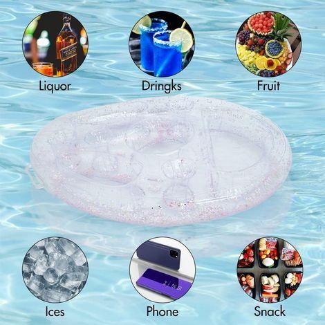 Aufblasbarer Getränkehalter für den Pool, schwimmende Poolbar mit 8 Löchern, tragbarer aufblasbarer Getränkehalter, schwimmende Poolbar, schwimmendes Tablett für Pool & Spa, Party, Strand (transparent (1/4)