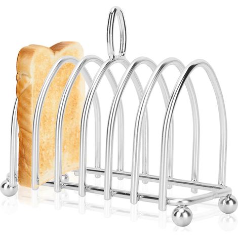 Porte-toast - Pour 6 tranches de pain - Support à pain - Petit porte-toast - Argenté - Porte-toast rafraîchissant - Porte-pain avec poignée - Support pour barbecue - Support pour barbecue (1/4)