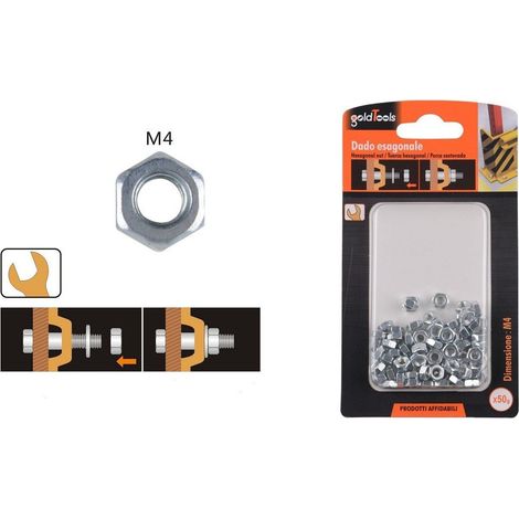 TRADE SHOP - Set Confezione 50gr. Dado Dadi Esagonali Bulloni Dimensione M4 Filettati 90850 - (1/2)