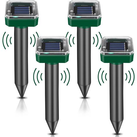 Solar-Maulwurf-Abwehr, 4 Stück, Maulwurf-Abwehr, Solar-Maulwurf-Abwehr, Ultraschall-Schlangenabwehr, Ultraschall-Maulwurf-Abwehr, solarbetriebene Maulwürfe für Wühlmäuse, Erdhörnchen und andere Tiere (1/5)