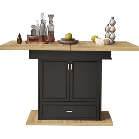 Table à manger extensible 110 à 140 cm avec rangement, plateau en MDF effet bois clair, 6 places, pour cuisine, salon ou balcon, stable et facile à vivre - CHICFURN (1/5)