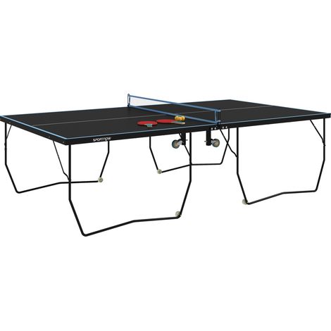 Table de tennis de table pliable extérieure en acier avec filet, roulettes, 2 raquettes et 3 balles, 274 x 152,5 x 76 cm, noir (1/5)