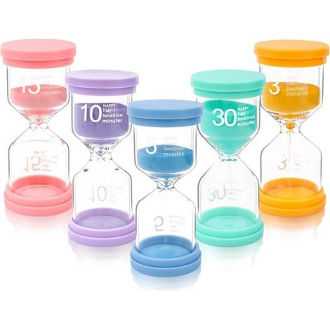 Set de 5 zandlopers émaillés - Minuterie de 3/5/10/15/30 minutes - Pour cuisine, bureau, porte-tanden - Décoration pour la planche du bureau