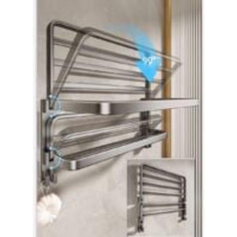 Porte-serviettes mural pliable, gris argenté, acier inoxydable, 50 cm, avec étagère pour salle de bain (1/3)