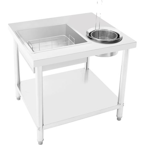 Mesa para preparar pollo frito, fabricada en acero inoxidable, fácil de montar, color plata. (1/2)