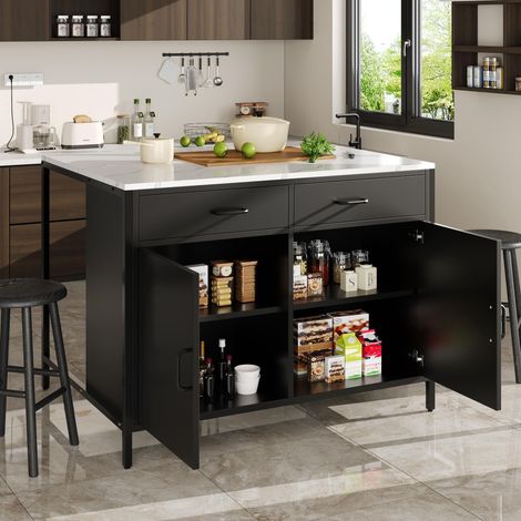 Table de bar noire, plan de travail de cuisine, simple et moderne, table basse, idéale pour le salon ou la salle à manger, plateau en marbre, pieds réglables