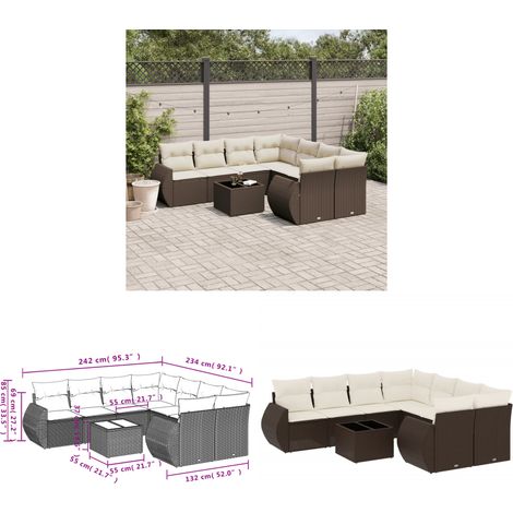 vidaXL Salon de jardin avec coussins 9 pcs marron résine tressée (1/3)