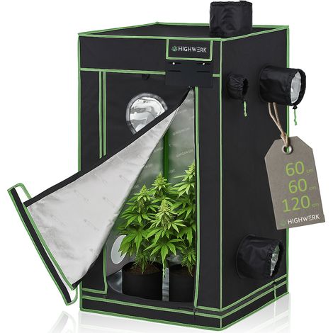 HIGHWERK Carpa cultivo 60 x 60 x 120 cm Grow tent interior para cultivo de plantas, negro verde