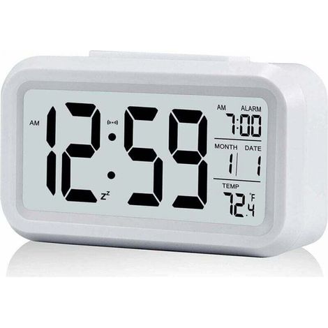 1pcs White Digital Alarm Clock Morning Alarm Clock, Battery Operated Digital Clock Silent Alarm Clock for Kids Adults Large LED Display Temperature Calendar MUMU (1/4)