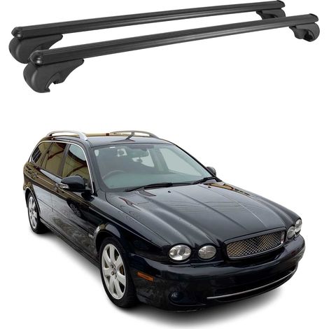 OMAC Aluminium Dachträger Querträger für Jaguar X-Type Kombi 2002-2009 – TÜV / DIN 75302:2019 – Abschließbar – Max. 75 kg – 2 Stangen Schwarz (1/5)