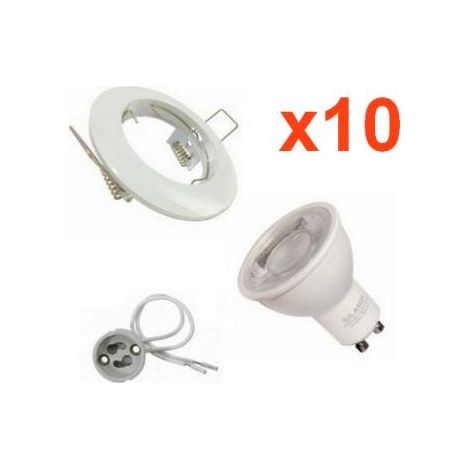 Kit Spot LED GU10 encastrable Rond BLANC avec une ampoule 8W - (1/3)